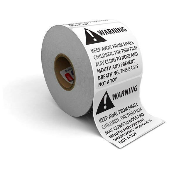 Suffocation Hazard Labels - 500 Pack - 2x2 Inch FBA Warning Stickers - Black on White - Compliant with Amazon Guidelines - BPA Free - Ships from USA