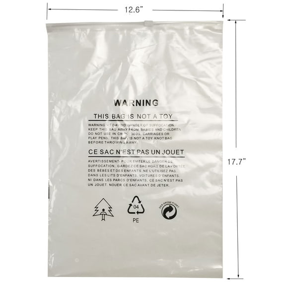 Suffocation Warning Clear Poly Bags Zip Lock w/Knob Reusable Reclosable, 5 Mil, Pack of 100 (12.6"x17.7" (32x45cm))