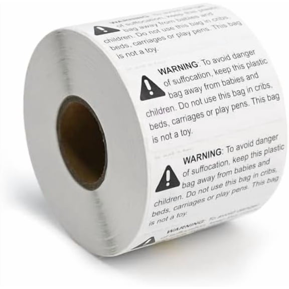Suffocation Warning Labels 2" x 1", 1000 Labels per Roll