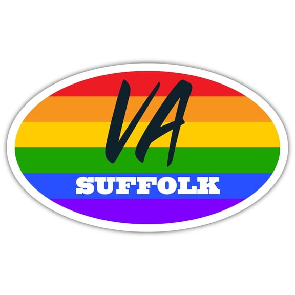 Suffolk VA Virginia Suffolk County Rainbow Pride Flag 6 Stripes Pride Flag Euro Decal Bumper Sticker 3M Vinyl 3" x 5"