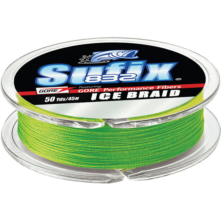 Sufix 50 Yard 832 Advanced Ice Braid Fishing Line - 6 lb. Test - Neon Lime  