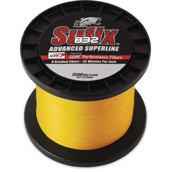 Sufix 832 Advanced Superline Braid 50 lb Hi-Vis Yellow Fishing Line - 3500 Yds