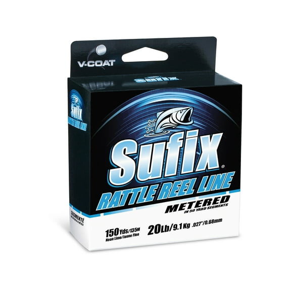 Sufix Rattle Reel Metered V-Coat Ice Fishing Line 20lb 150yd Neon Lime
