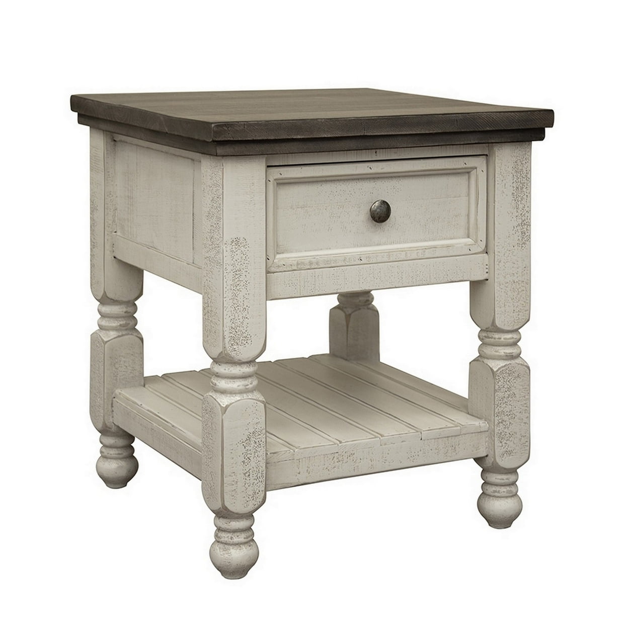 Suga 26 Inch Side End Table with 1 Drawer and Shelf Pine Wood Ivory ...