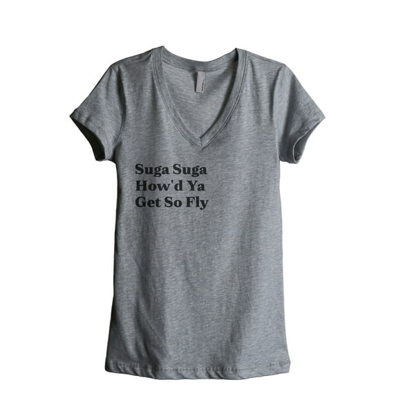 Suga Suga How'd Ya Get So Fly Women's Fashion Relaxed V-Neck T-Shirt Tee Heather Grey 2X-Large