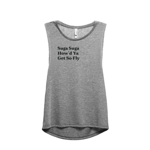 Suga Suga How'd Ya Get So Fly Women's Fashion Sleeveless Muscle Workout Yoga Tank Top Heather Grey Grey Large