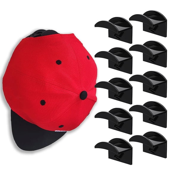 Sugagale 10 PCS Adhesive Hat Hooks for Wall, Strong Hold Hat Hangers, No Drilling, Hat Hooks for Baseball Caps, Hat Holder Organizer for Wall, Door, Closet, Office, Bedroom