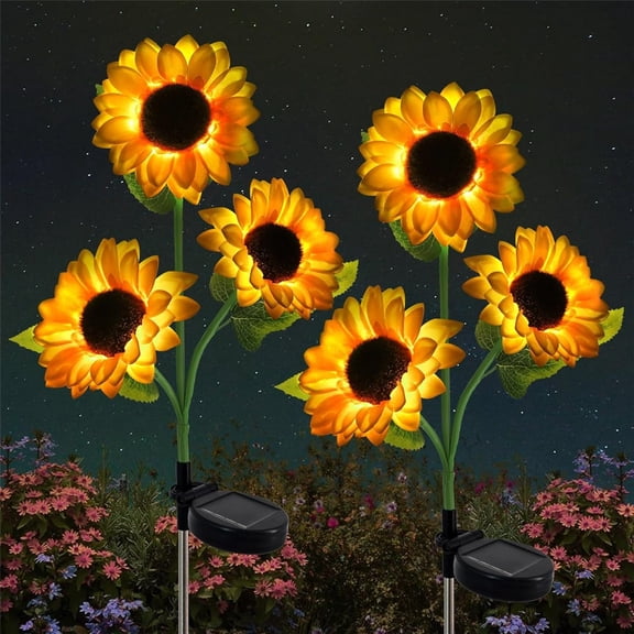Sugagale 2Pack Sunflower Solar Lights, 2Modes & Auto on/off Solar Powered Outdoor Lights Waterproof for Patio Garden Decor