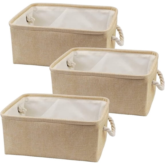 Sugagale 3-Pack Small Storage Basket Set, Storage Cube Organizer, Storage Bins, 14 x 10 x 6 Inches, Rectangle Canvas Fabric Collapsible Shelf Box with Handles