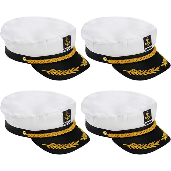 Sugagale 4 Pack Yacht Captain Costume Hats, Adjustable Sailor Hat, Adult Size, Party Accessories