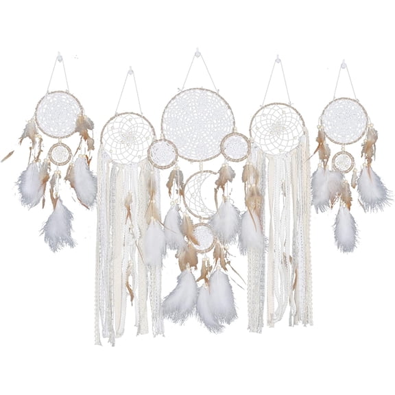 Sugagale 5 Pack Dream Catchers, Moon Macramé Wall Hanging Decor, Handmade Boho Wall Decor for Bedroom, Bohemian Home Decoration Gift