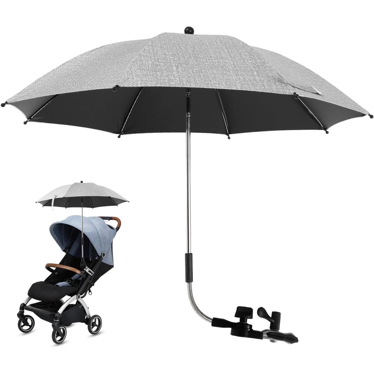 Sugagale Adjustable Sun Shade Umbrella with Clamp for Strollers, Beach Chairs, and Wheelchairs - Foldable Travel Umbrella for Toddlers
