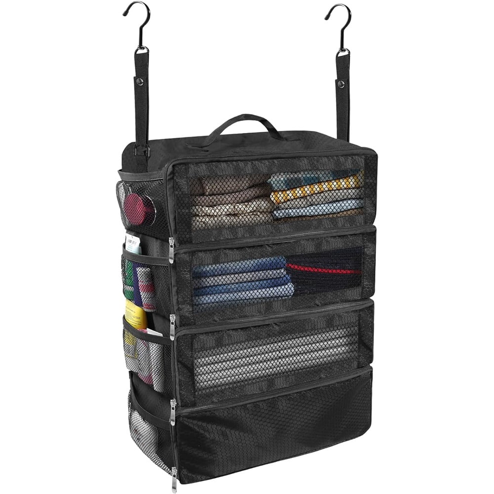 Sugagale Collapsible Hanging Travel Organizer, Portable Luggage Packing Cubes for Carry On Suitcase, Breathable Travel Shelves Organizer