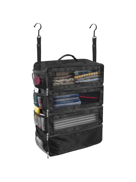 Collapsible Hanging Travel Organizer, Portable Luggage Packing Cubes for Carry On Suitcase, Breathable Travel Shelves Organizer