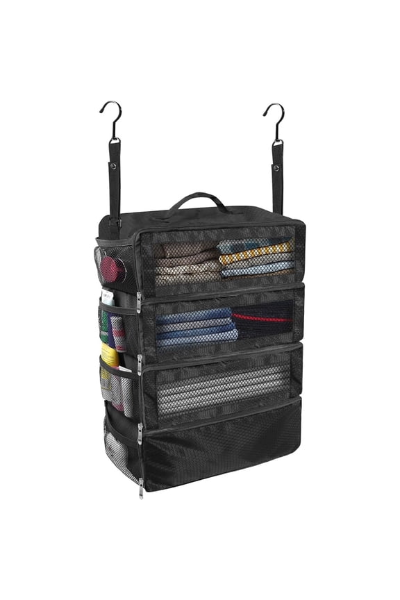 Collapsible Hanging Travel Organizer, Portable Luggage Packing Cubes for Carry On Suitcase, Breathable Travel Shelves Organizer