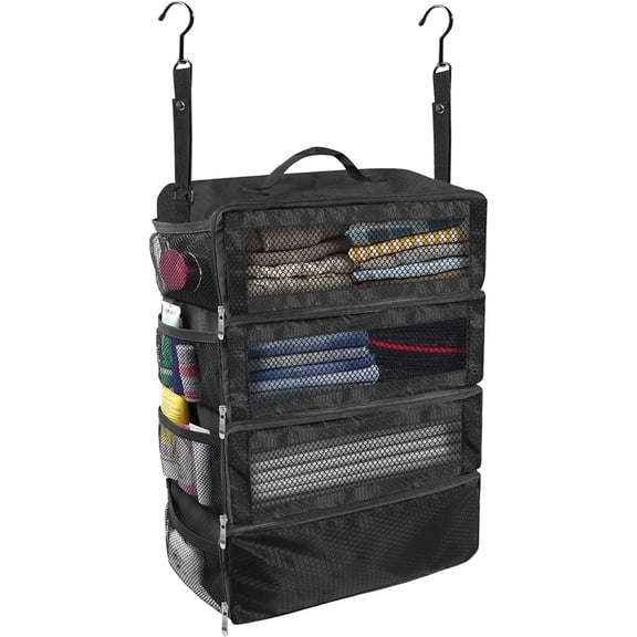 Sugagale Collapsible Hanging Travel Organizer, Portable Luggage Packing Cubes for Carry On Suitcase, Breathable Travel Shelves Organizer