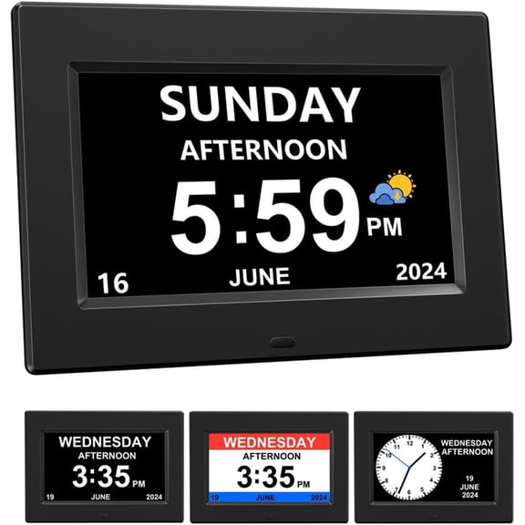 Sugagale Dementia clock for seniors, 3 main interfaces, automatic dimming, multiple alarm settings,digital day clock for the elderly.