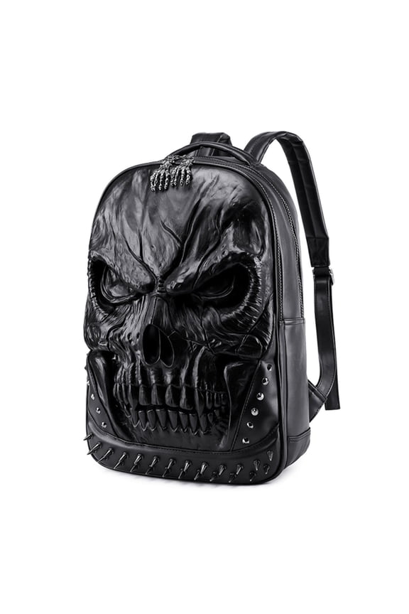 Horror Rock Style 3D Skull Rucksack, Metal Spiked Leather Backpack for Alt Fashion