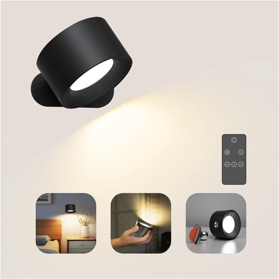 Sugagale Rechargeable LED Wall Sconce, Battery Operated Touch Control Wall Lamp, 360 Rotatable Wireless Night Light for Bedroom Bedside Reading Indoor Home