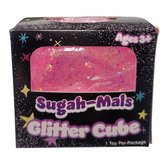 Sugah-Mals Glitter Cube 2.5 Inch Pink Squishy Stress Relief Ball