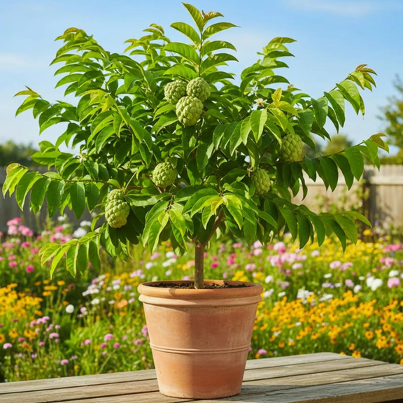 Sugar Apple Plant Live in 3'' Pot, 6-8'' Tall, Annona Squamosa Tree, Sweet Edible Fruit, Sugar Apple Live Plant for Outdoor Planting