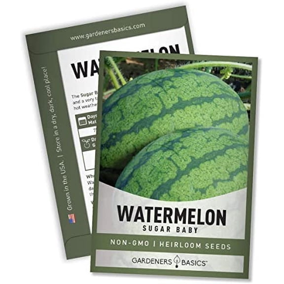 Watermelon Seeds for Planting - Sugar Baby Heirloom Variety, Non-GMO Fruit Seed - 2 Grams of Seeds Great for Outdoor Garden by Gardeners Basics
