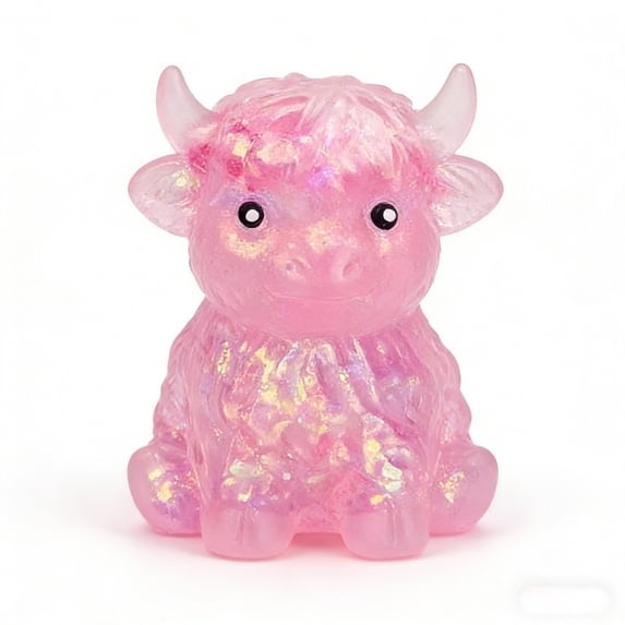 Sugar Ball Fidget, Highland Cow Glitter Sugar Stress Ball, Sensory Fidget T-oys for Anxiety, Party Supply, Office Desk and Travel - Glitter Cow Fidget T-oy with Squishy Soft Squeeze Technology (Pink)