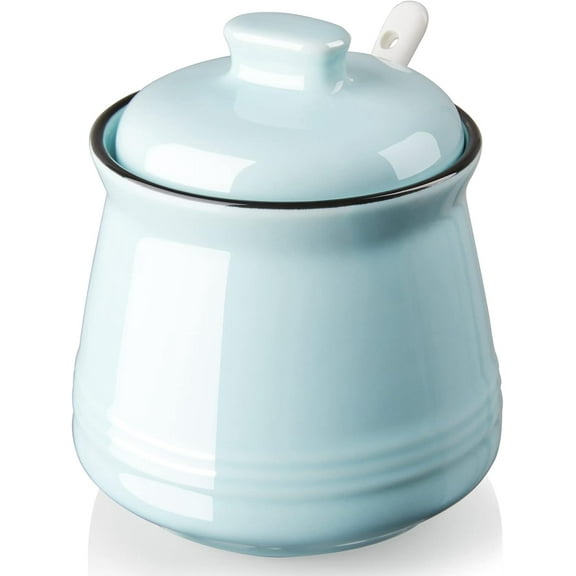 Sugar Bowl with Lid and Spoon - 12 oz Ceramic Sugar Bowl with Spoon - Sugar Container for Coffee Bar - Sugar Jar Sugar Dispenser Bowl - Pink Kitchen Decor and Accessories