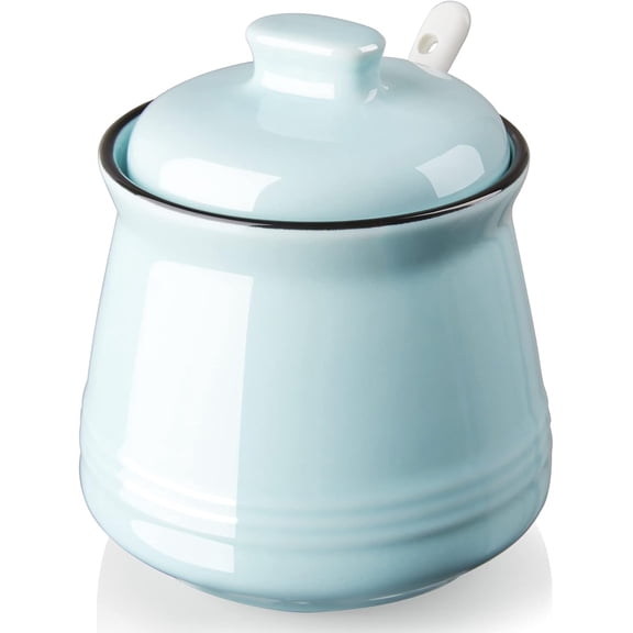 Sugar Bowl with Lid and Spoon, 12 oz Ceramic Sugar Bowl with Spoon, Sugar Container for Coffee Bar, Sugar Jar Sugar Dispenser Bowl, Turquoise Kitchen Decor and Accessories