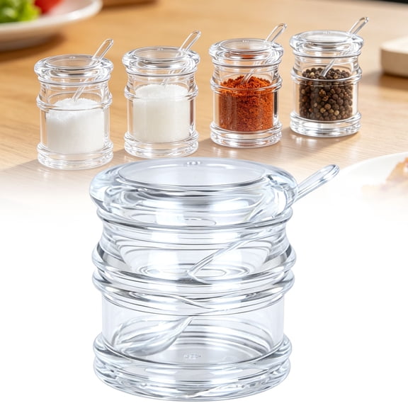 Sugar Bowl with Lid and Spoon,Sugar Container Small Acrylic Jars Seasoning Containers Salt Container Pepper Bowls Food Jar & Canister Dispenser for Kitchen & Restaurant(D)