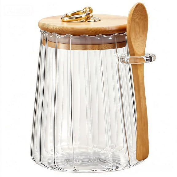 Sugar Bowls Sugar Container 22OZ Glass Coffee Canister Airtight Food Storage Jar with Lid and Spoon Candy Jar Coffee Bar Accessories Storage Beans Powder (Conical)