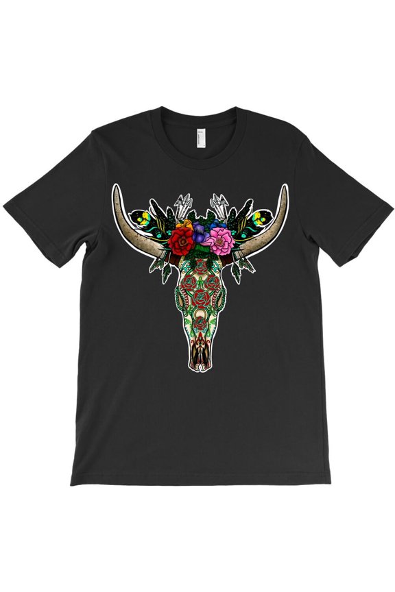 Sugar Bull Skeleton Head Graphic Tee, Funny Dia de los Muertos K52849 Unisex T-Shirt – Extended Sizes Up to 5XL