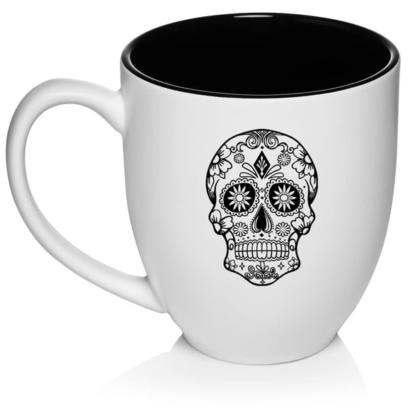Sugar Candy Skull Ceramic Coffee Mug Tea Cup Gift for Her, Him, Brother, Sister, Wife, Husband, Friend, Family, Coworker, Boss, Birthday, Anniversary, Housewarming, Mom, Dad (16oz White)