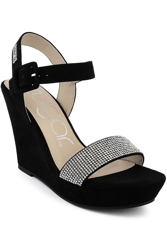Womens Chili Rhinestone Faux Suede Wedge Sandals