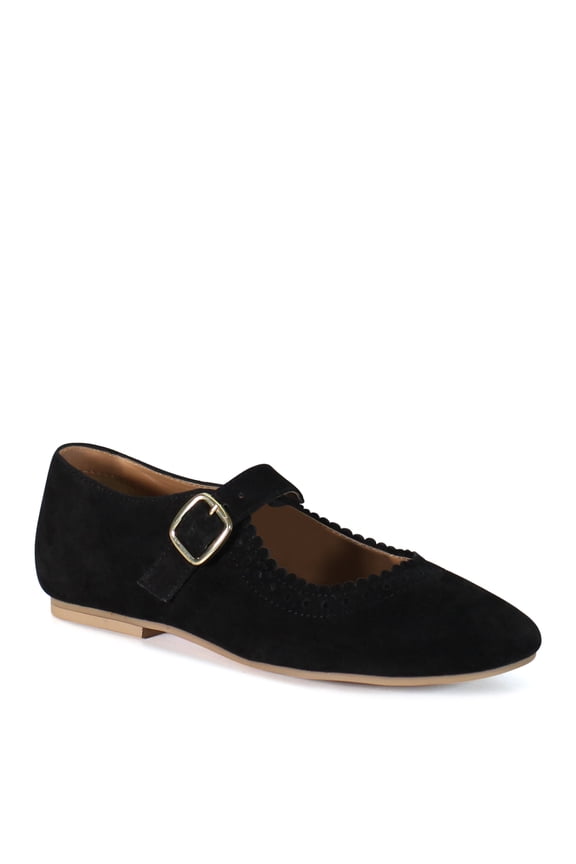 True Women's Sugar Coat Leather & Suede Mary Jane Ballerina Flat (Black, 9.5)