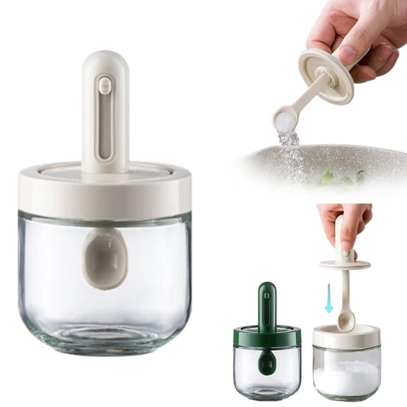 Clearance Seasoning Box under $6 Sugar Container With Spoon And Lid Glass Jars Containers With Retractable Spoon Large Capacity Leak Proof Bottle For Cooking Portable Home Kitchen Container For
