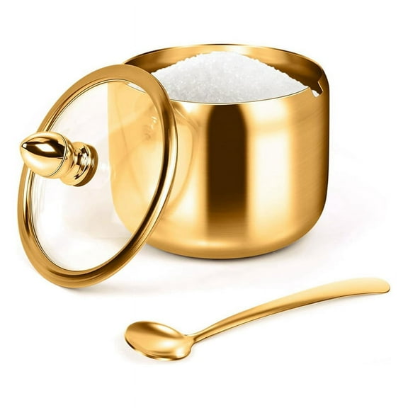 Sugar Container with Lid and Spoon for Coffee Bar Station Accessories Kitchen Storage for Salt, Candy, Coffee Bean