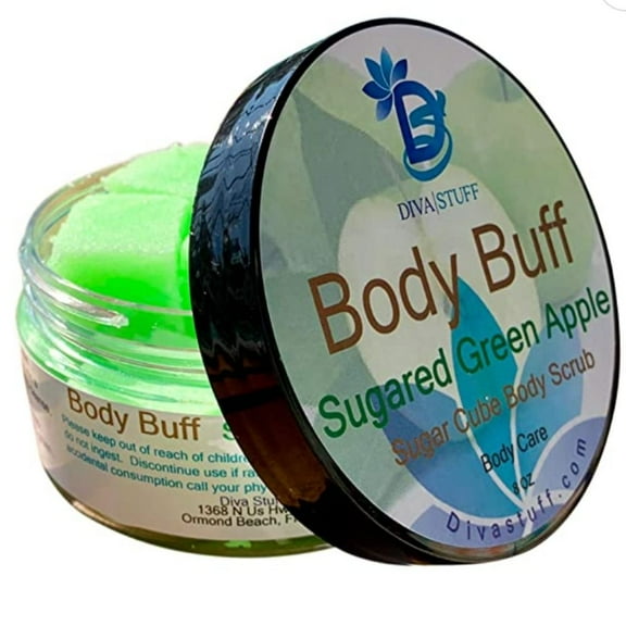 Sugar Cube Body Buff Scrub Dry Skin Exfoliation- Sugared Green Apple, 8 oz. by Diva Stuff