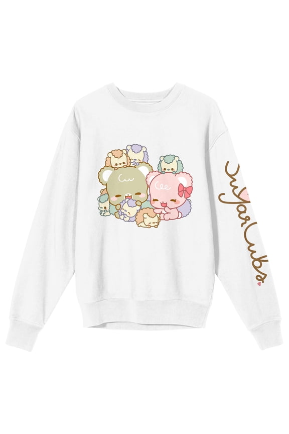 Sugar Cubs Family Group Shot Crew Neck Long Sleeve White Adult Sweatshirt-Medium
