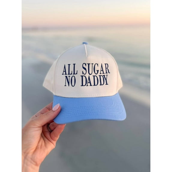 All Sugar No Daddy Embroidered Hat, Funny Trucker Cap with Adjustable Snapback, Trendy Statement Baseball Hat for Women, Casual Everyday Streetwear and Party Accessory