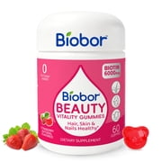 Biobor Sugar Free Beauty Gummies for Hair, Skin and Nails with Vitamins A C E and Biotin, Strawberry Flavor, 60 Count, 6.35 oz