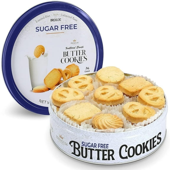 Sugar Free Butter Cookies 36 Count Traditional Danish Cookies, Premium Assorted Shortbread cookies for Diabetics (1 Pk, 11 Ounce)