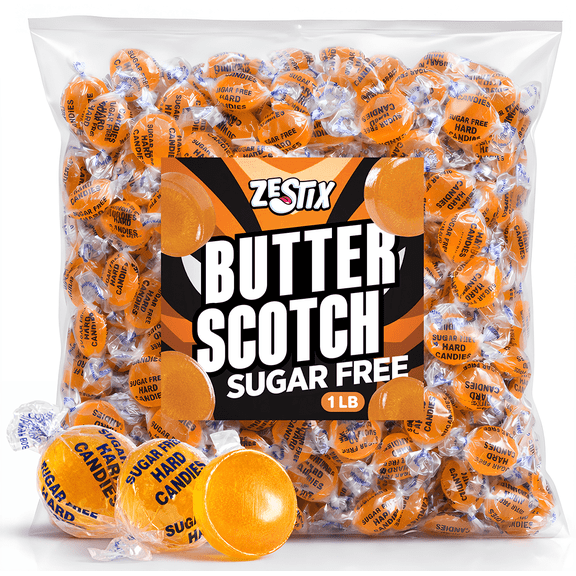 Sugar Free Butterscotch Candy, 1 lb Individually Wrapped Hard Candy with Rich Creamy Buttery Flavor
