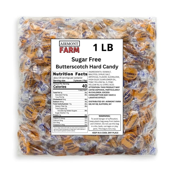 Sugar Free Butterscotch Hard Candy Individually Wrapped Bulk Old Fashioned Butterscotch Candy (1 LB)