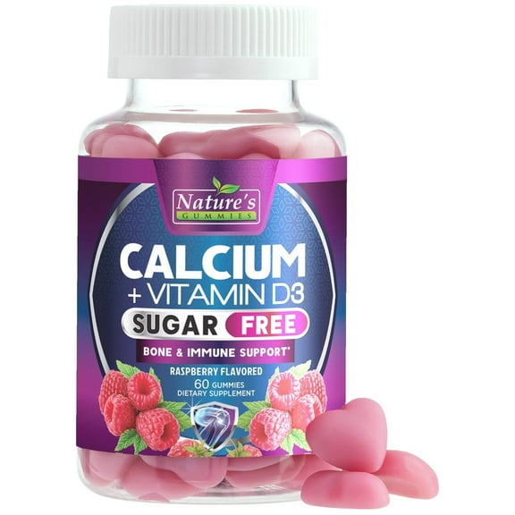 Calcium Supplement Gummies - Sugar Free Calcium Gummy with 400 IU Vitamin D3 for Best Absorption - Supports Immune Health, Bones & Teeth - Nature's Calcium Chews for Women & Men - 120 Gummies