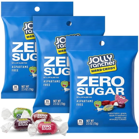 Sugar Free Candy, 3 Bags Assorted Original Flavors Watermelon, Grape, Apple, Raspberry – Sugar Free Hard Candy, Low Calorie Snacks, Individually Wrapped Hard Candy – (approx. 48 pcs)