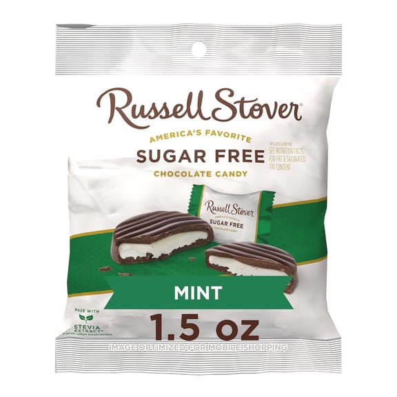 Sugar-Free Dark Chocolate Mint Patties Candy, 1.5 Oz, Pack of 4 | Russell Stover Stevia-Sweetened Mint Cream Covered in Dark Chocolate |Gluten-Free | Ships in an Aromatik Damage Proof Box