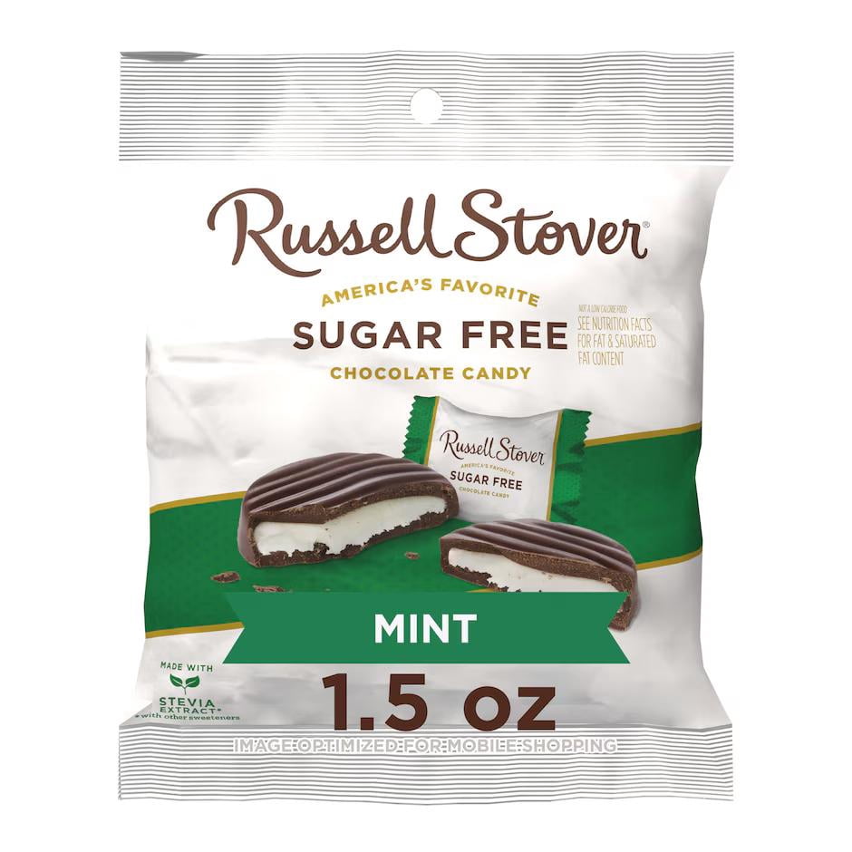 Sugar-Free Dark Chocolate Mint Patties Candy, 1.5 Oz, Pack of 8 | Russell Stover Stevia-Sweetened Mint Cream Covered in Dark Chocolate | Keto-Friendly | Ships in an Aromatik™ Damage Proof Box