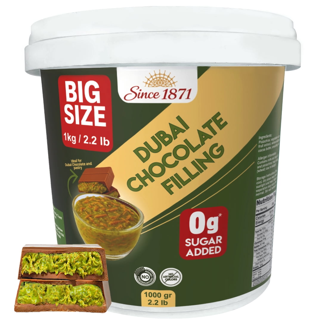 Sugar Free Dubai Chocolate Filling 2.2 lb / 1 Kg, Pistachio Cream with Crispy Kadayif, Middle Eastern Dessert Filling for Cakes, Pastries & Dubai Chocolate, Rich Crunchy Treat