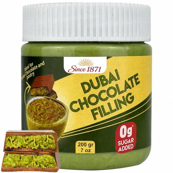 Sugar Free Dubai Chocolate Filling 200g 7oz Pistachio Cream with Crispy Kadayif | Middle Eastern Gourmet Dessert Best Ingredient For Pastries & Desserts | Rich, Crunchy & Decadent Treat